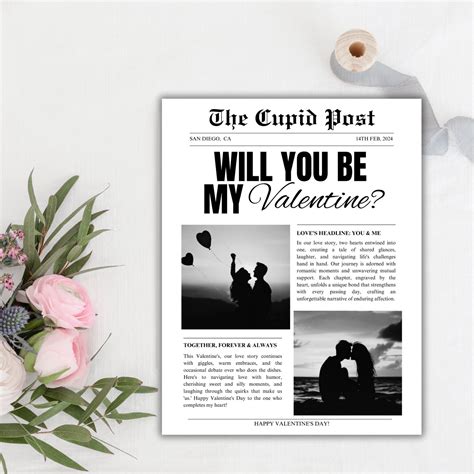 Valentines Cupid Post Newspaper Editable Canva Template Custom