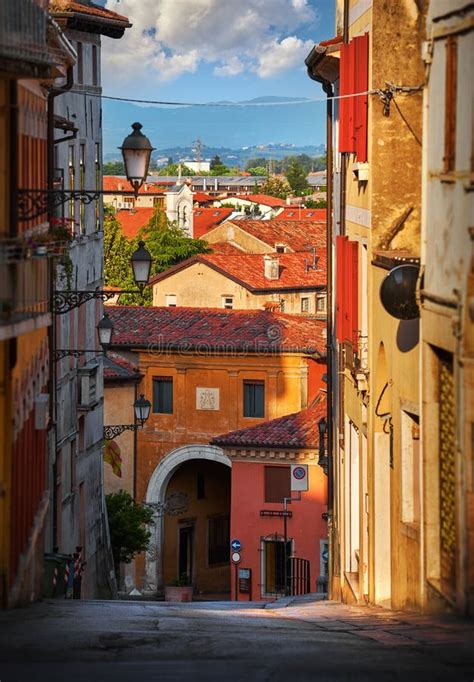 Bassano Del Grappa Veneto Region Italy Old Street Sunset Stock Image