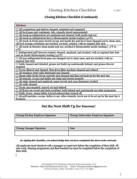 Restaurant Closing Kitchen Checklist Workplace Wizards Consulting