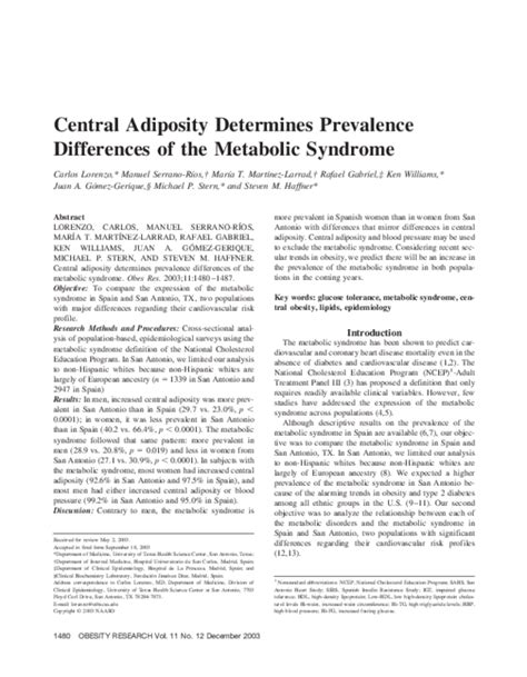 (PDF) Central Adiposity Determines Prevalence Differences of the ...