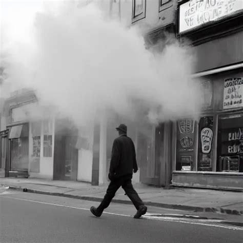 Tendrils Of Smoke Twist Around Him As He Walks Down Stable Diffusion