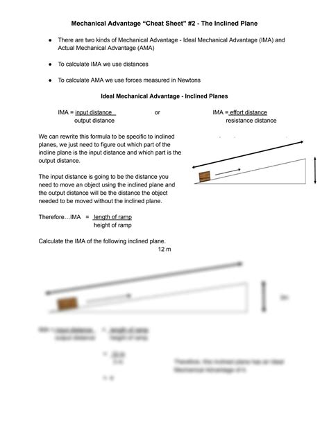 Solution Mechanical Advantage The Inclined Plane Worksheet Studypool