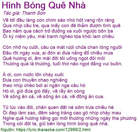 Lời bài hát Hình Bóng Quê Nhà Thanh Sơn có nhạc nghe