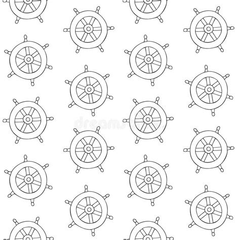 Vector Seamless Pattern Of Outline Ship Rudder Stock Illustration