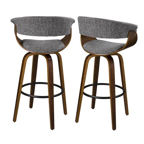 [official] Glitzhome Mid Century Modern Walnut Swivel Bar Stool Set Of 2