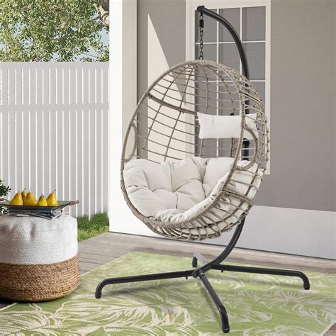 Iwicker Patio Outdoor Wicker Swing Basket Chair Teardrop Egg Chair With