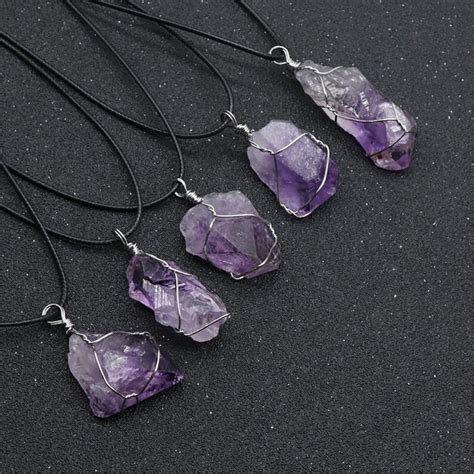 Wire Wrapped Raw Amethyst Pendant Necklace Natural Healing Etsy