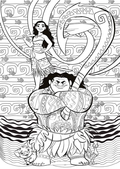 🖍️ Moana And Maui Standing Printable Coloring Page For Free