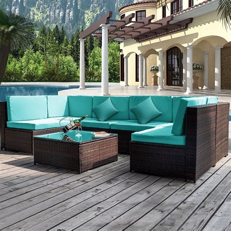 Patio Conversation Set, 7 PCS Patio Garden Furniture Sectional Sofa Set ...