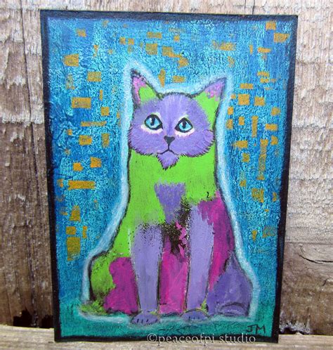 Peaceofpi Studio Electric Cat Tiny Surreal Aceo Painting