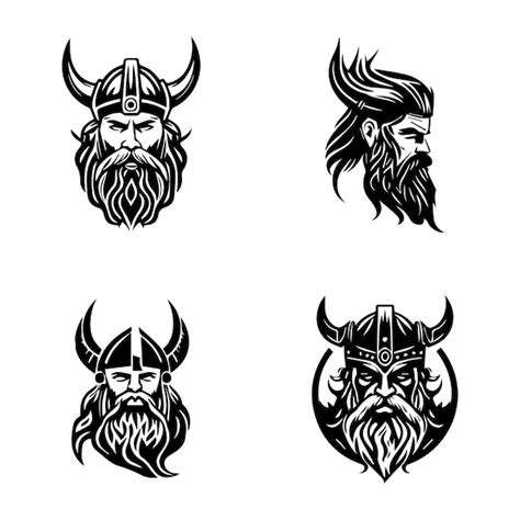 Premium Vector Viking Head Logo Silhouette Collection Set Hand Drawn