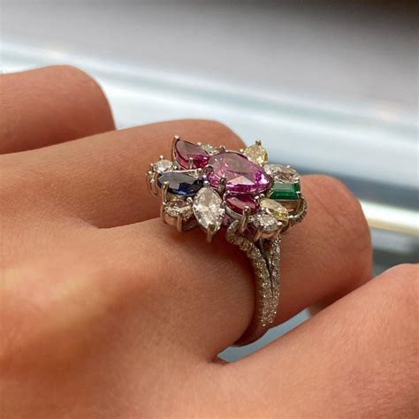 Platinum Multi Colored Gemstones And Diamonds Cocktail Ring 5 37cttw For Sale At 1stdibs