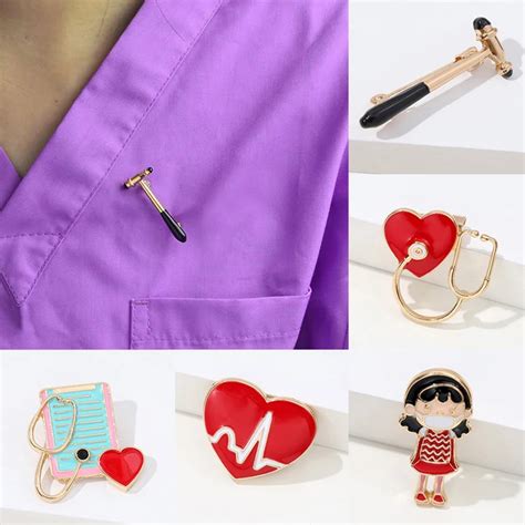 Medical Brooches Enamel Stethoscope Heartbeat Shape Nurse Hospital