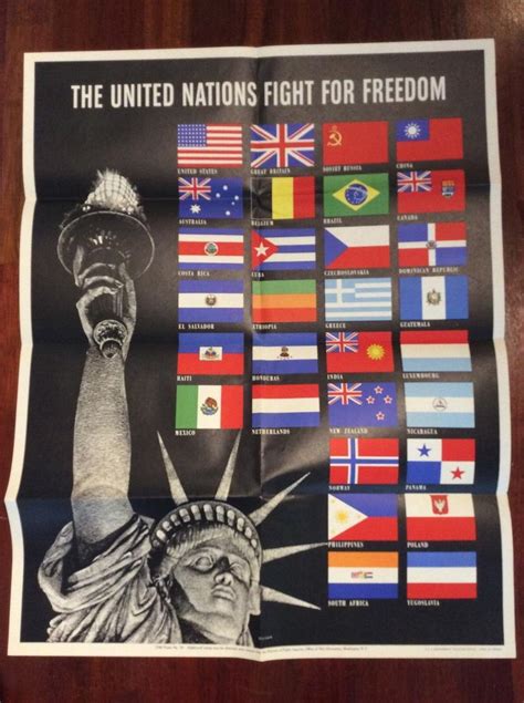 Original Wwii Us 1942 The United Nations Fight For Freedom Poster 19