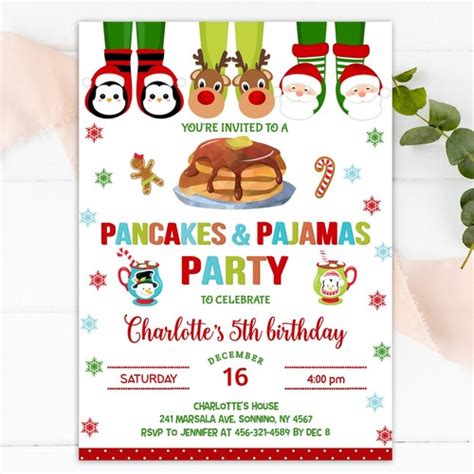 Pancakes And Pajamas Birthday Invitation Christmas Etsy