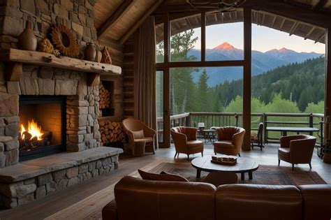 Premium Photo | A rustic cabin design in the mountains