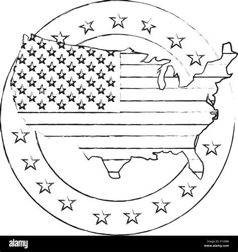 United States Of America Flag In Map And Stars Vector Illustration