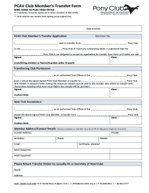 Fillable Online Mornpen Ponyclubvic Org PCAV Club Members Transfer Form