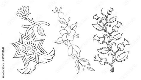 Set of floral line art hand drawn simple flower coloring pages for kids ...