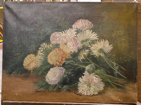 Chrysanthèmes nature morte huile sur toile Anna Wolterbeek Kaufen