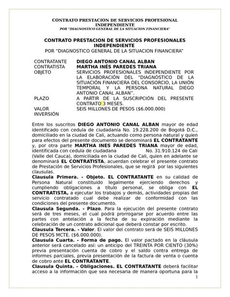 Contrato De Prestacion De Servicios Profesionales Ejemplo Actualizado