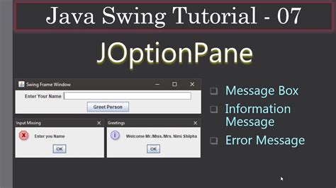 Display Message Box Using JOptionPane Java Swing Tutorials 07 YouTube