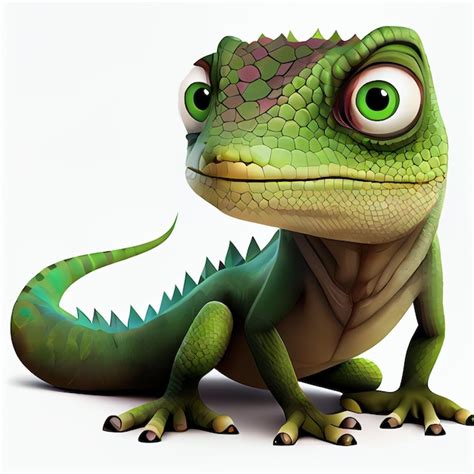 Premium Photo Cute Cartoon Lizard Character D Animation On White