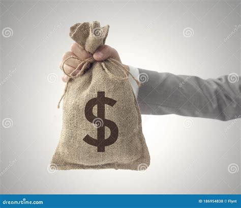 Money Bag With Us Dollar Sign Business Man Holding Stock Photo Image