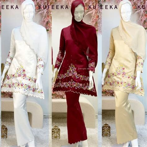 Free Shawl Feeka Kurung Lace Duchess Satin Ready Stock Plus Size Baju