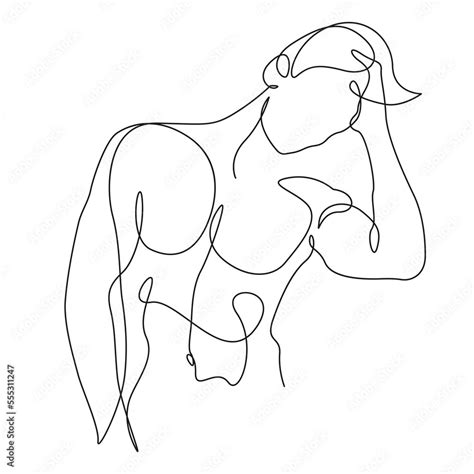 Grafika Wektorowa Stock Man Body Line Art Drawing Male Naked Figure