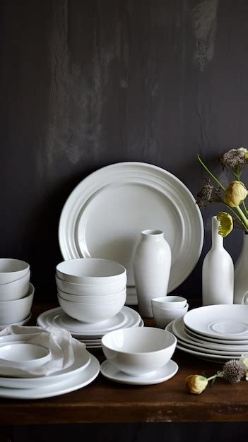 Premium AI Image | a collection of white dishes and plates are on a table