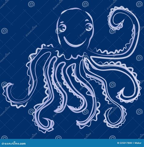 Contorno Vectorial Pincel Acuarela Dibujo De Pulpo Divertido De