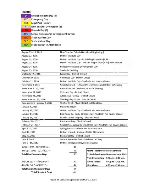 2016 - 2017 School Calendar | Waukegan Community Unit School District ...