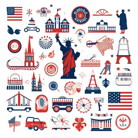 Premium AI Image | Vector usa flat icons set with american national ...