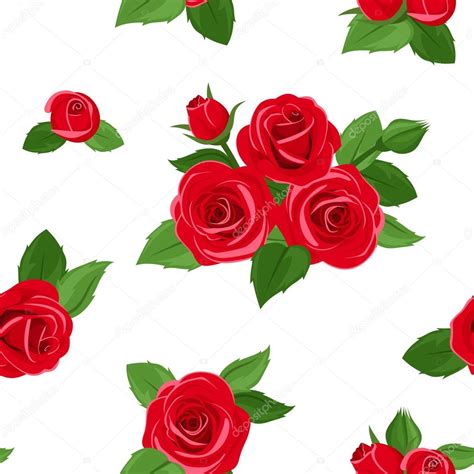 Seamless Pattern With Red Roses Vector Illustration ⬇ Vector Image By