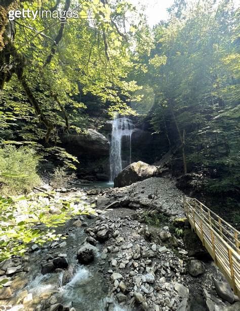 Wide Angle View Of A Waterfall In The Bregenzerwald Alberschwende