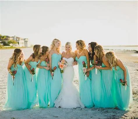 Turquoise 2017 Bridesmaid Dresses Beach Party Dress With A Line Ruffle