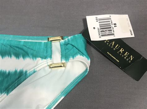 Ralph Lauren Bikini Bottoms Size 16 White Aqua Striped Side Metal NWT