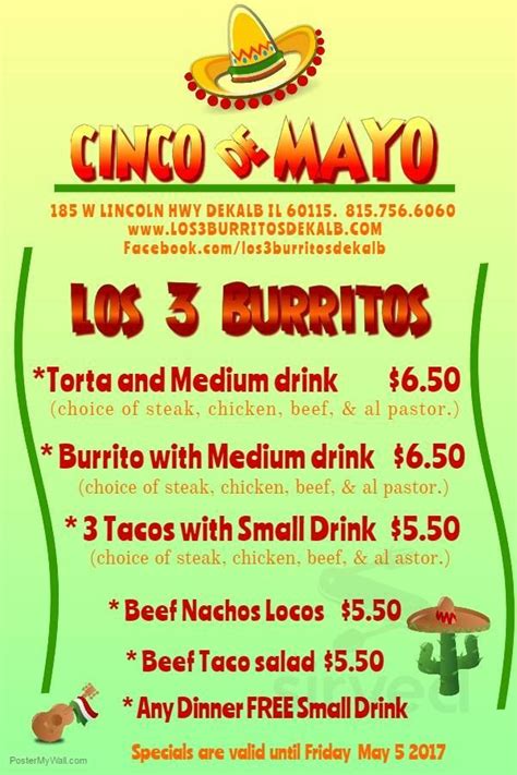 Los 3 Burritos Menu In Dekalb Illinois Usa