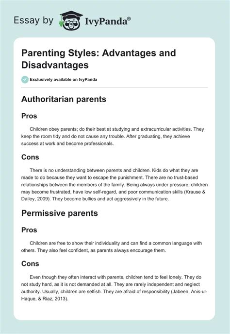 Parenting Styles Advantages And Disadvantages Words Essay Example