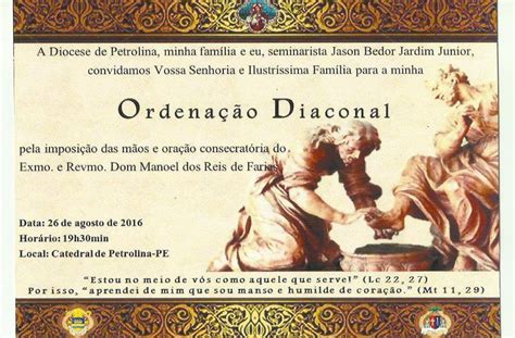 Igreja Cat Lica De Rajada Convite De Ordena O Diaconal De J Nior Bedor