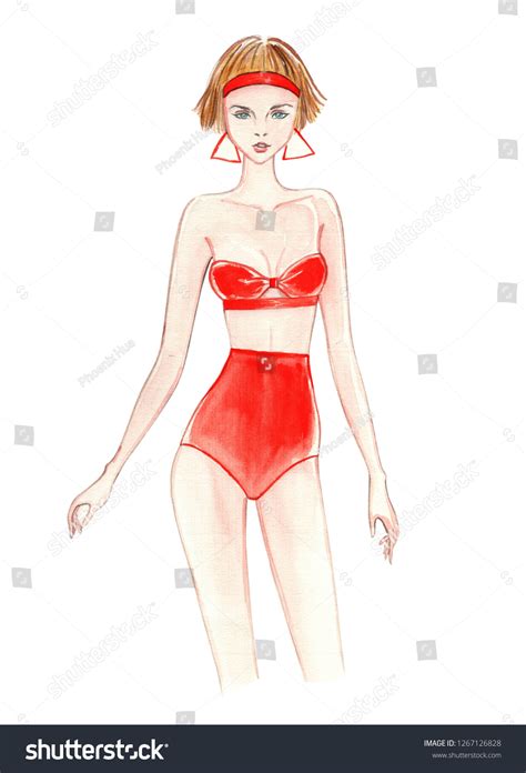 Model Wearing Orange Bikini Very Sexy Stock Illustration 1267126828 Shutterstock