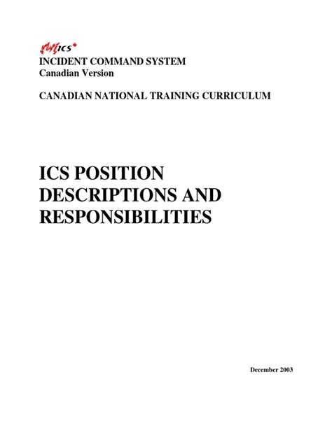 Incident Command System Position Descriptions And Responsibilities A Comprehensive Guide To The