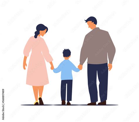 Father and mother figure holding hands with child. Mom with dad and son ...