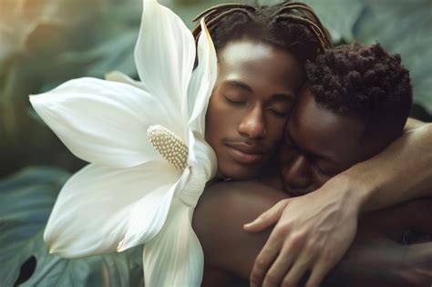 Premium Photo Gay Hugging Two Men Are Embracing In Flowers Boyfriend Couple Hugging Blurred
