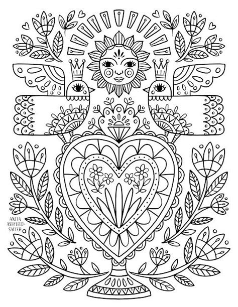 Free Folk Art Coloring Page No1 In 2024 Mexican Folk Art Painting