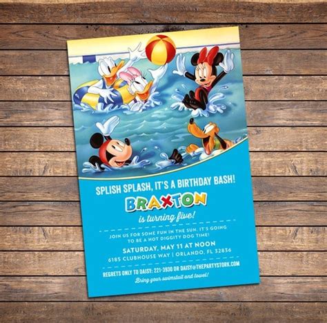 Mickey Mouse Pool Party Invitation Printable Birthday Invite