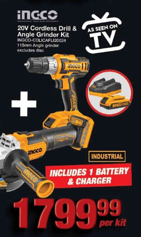 Ingco 20V Cordless Drill Angle Grinder Kit Offer At Mica