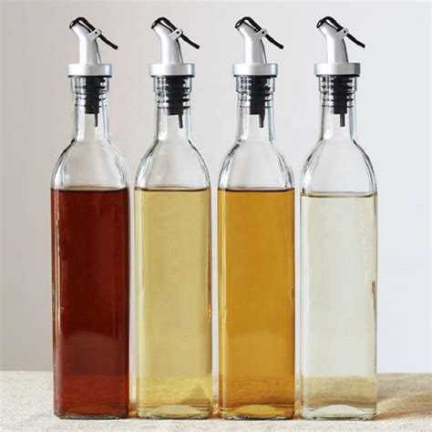 Square Tall Oz Oil Vinegar Cruet Glass Olive Oil Bottles With Pour