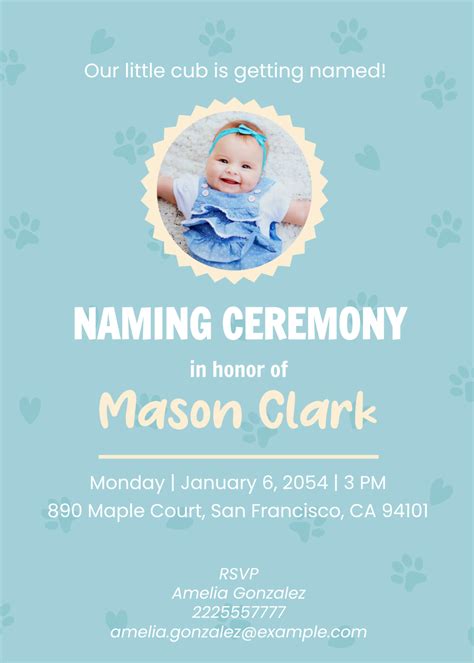 Free Naming Ceremony Invitation Templates And Examples Edit Online